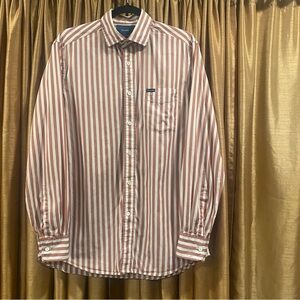 Façonnable Club shirt Men's Long Sleeve SizeM Burgundy Red White Striped‎